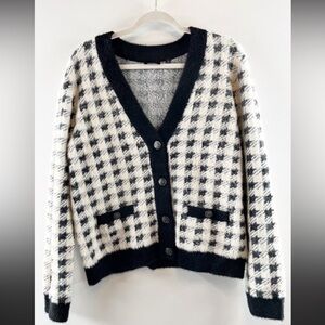 Cyrus Black and White Checkered Cardigan Sweater